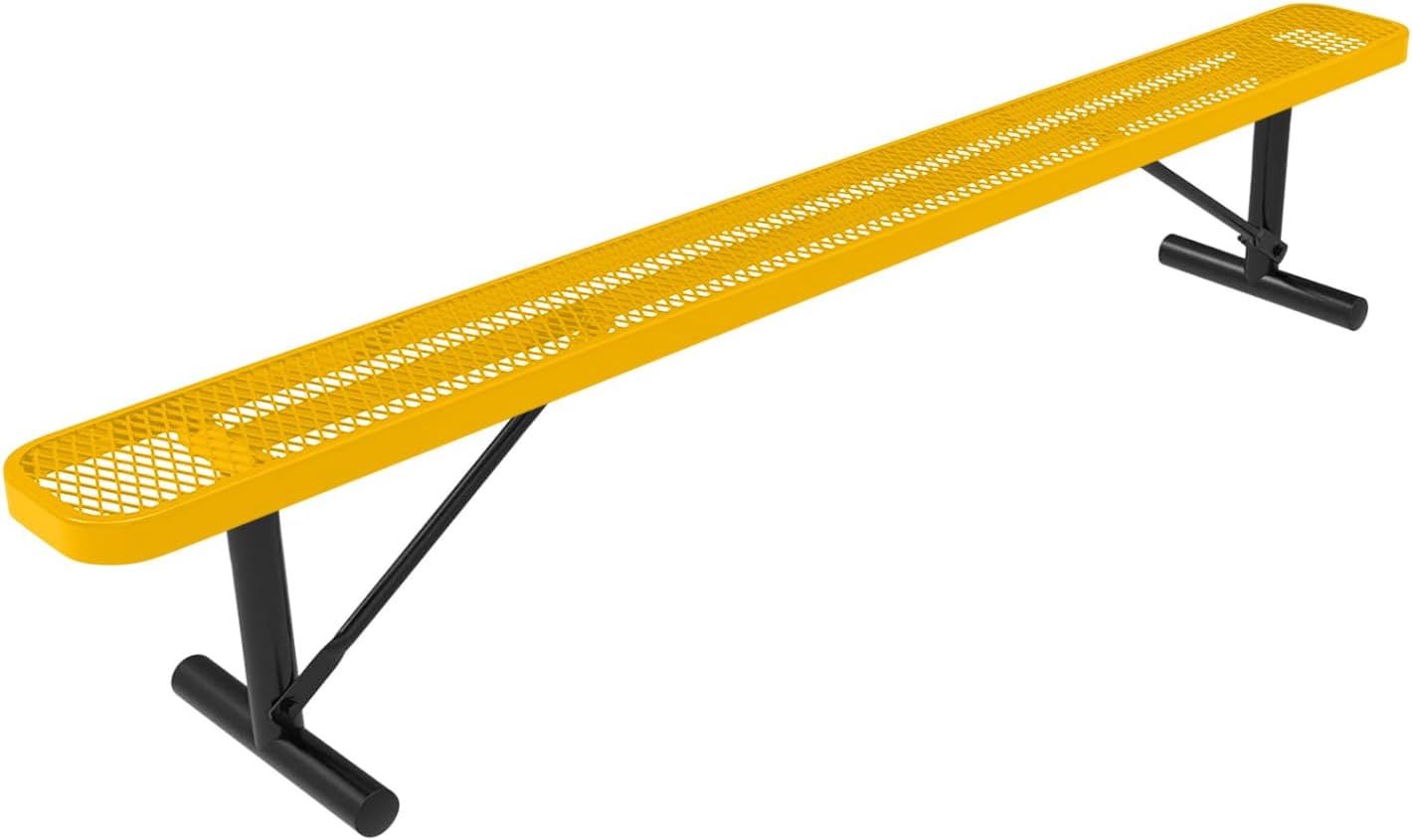 Heavy-Duty Portable Outdoor Bench Thermoplastic Coated, Expanded Metal, Commercial-Grade Seating, Made in America (Portable Without Back, 8 Ft, Textured Yellow)