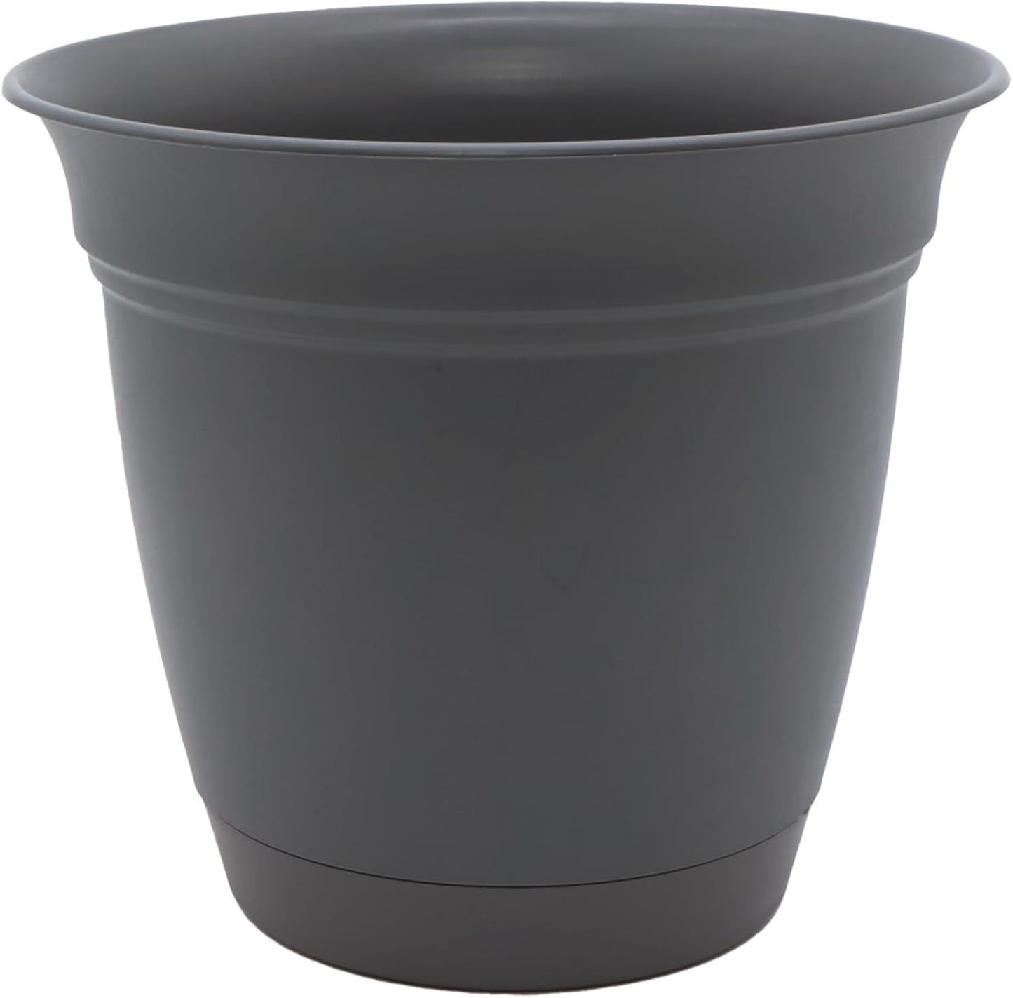 The HC Companies Eclipse Round Planter with Saucer - Outdoor & Indoor Plant Pot with Drainage Holes - Lightweight, UV-Resistant Plastic Pots for Plants, Flowers & Herbs (16" Warm Gray, Pack of 1)