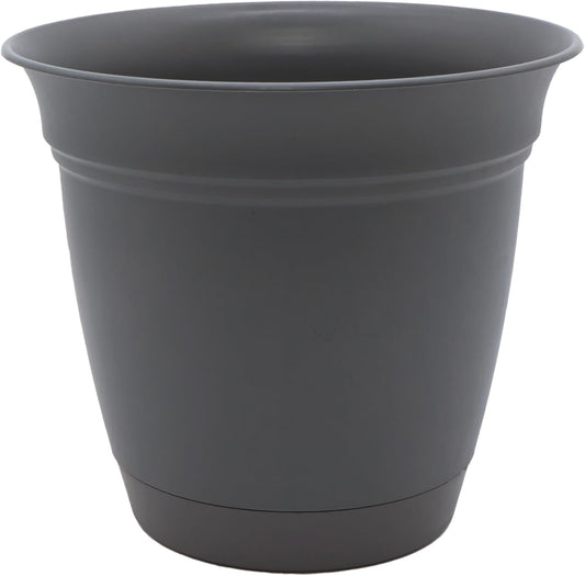 The HC Companies Eclipse Round Planter with Saucer - Outdoor & Indoor Plant Pot with Drainage Holes - Lightweight, UV-Resistant Plastic Pots for Plants, Flowers & Herbs (16" Warm Gray, Pack of 1)