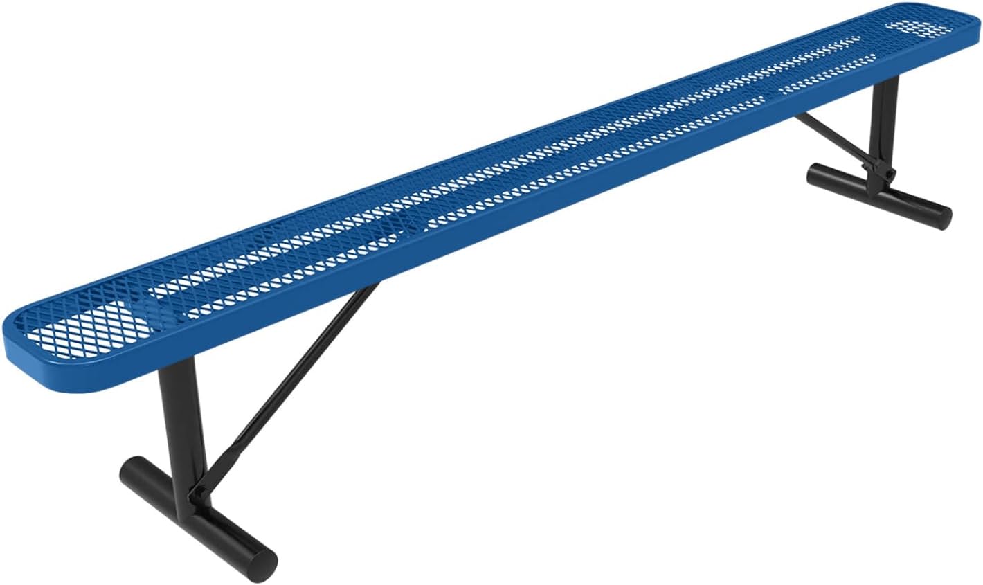 Heavy-Duty Portable Outdoor Bench Thermoplastic Coated, Expanded Metal, Commercial-Grade Seating, Made in America (Portable Without Back, 8 Ft, Textured Light Blue)