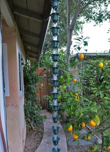 Nutshell Stores Flower Cups Rain Chain - Patina - 13 Feet