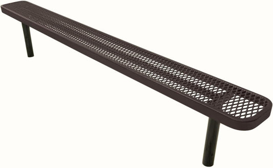 Coated Outdoor Furniture Heavy-Duty Outdoor Bench Thermoplastic Coated, Expanded Metal, Commercial-Grade Seating, Made in America (Inground Without Back, 8 Ft, Brown)