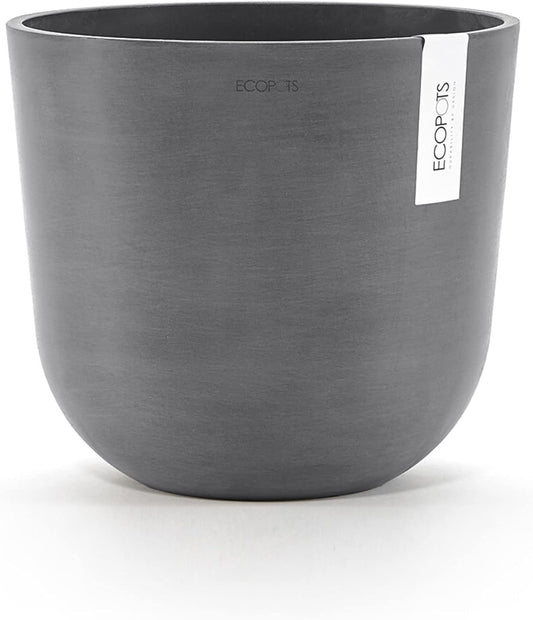 Ecopots Oslo Durable Modern Round Indoor/Outdoor Recycled-Based Composite Flower Pot Planter, Grey, 10"
