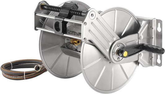 Giraffe Tools Stainless Steel Garden Hose Reel Heavy Duty, Wall/Floor Mounted Stainless Water Hose Reel Retractable with Crank, 150-Feet 5/8" Hose Capacity