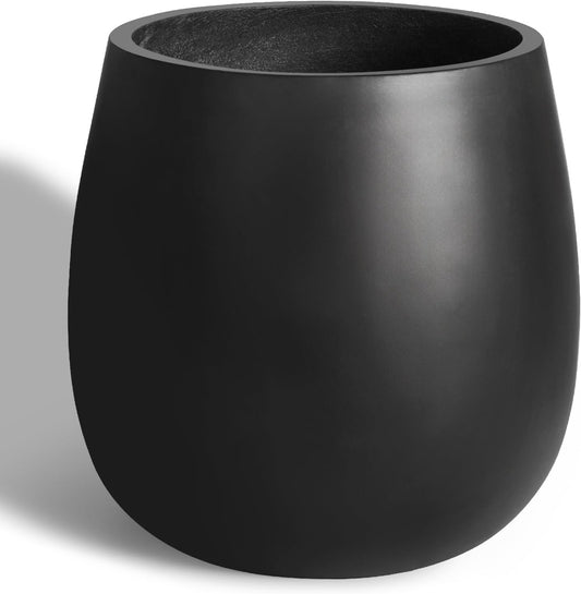 Oval Concrete Planters for Outdoor Plants, Large Tall Cement Flower Pots Indoor for Garden, Front Porch, Patio (Black, 18.5 inch)