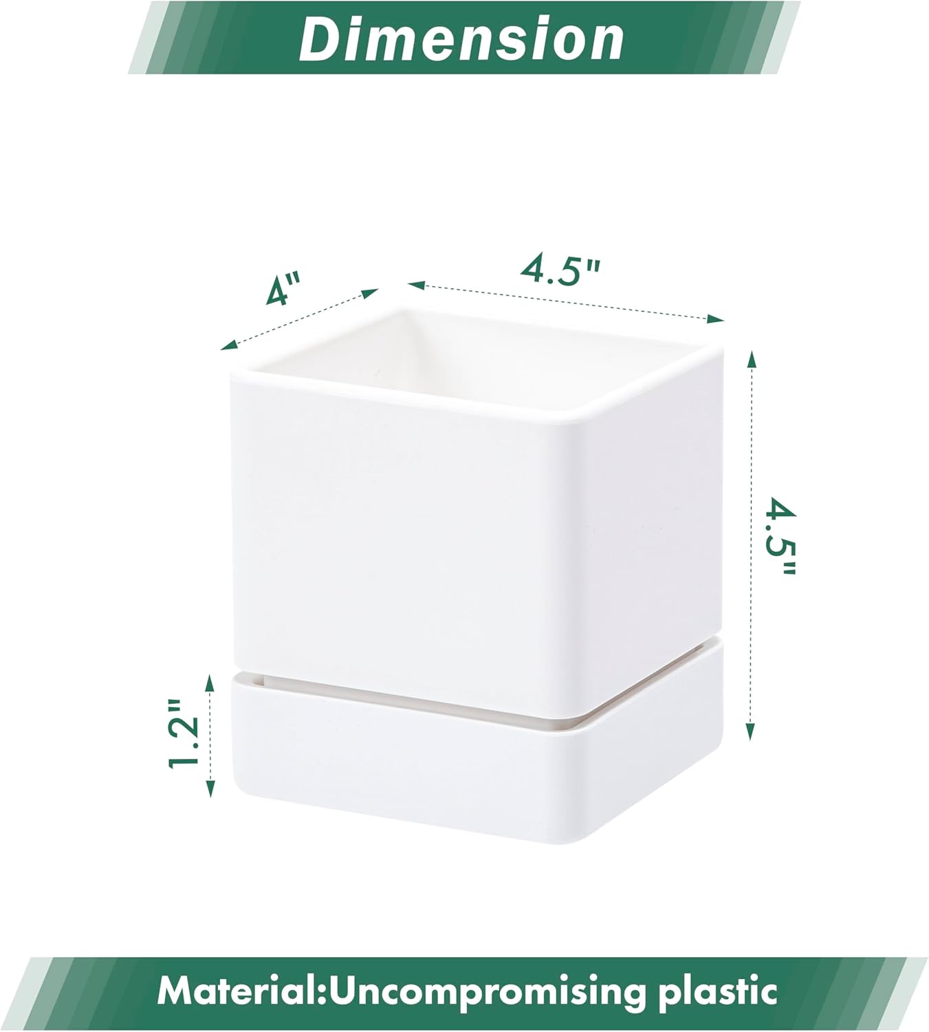 4 Inch Herb Planter Pot, Plastic Planter with Drainage Holes and Saucer, Modern Decorative Gardening Pot for Indoor Plants, Flowers, Herbs, Succulents, White, Set of 4, 76-Y-A-4