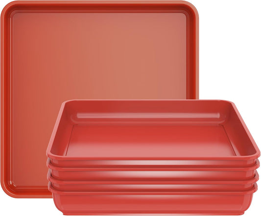 WAYNHUI Squared Plant Saucer 6/8/10/12/14/16/18Square Plastic Basin Tray Large/Small Water Receiving Tray (Red 12inch 5 Pack)