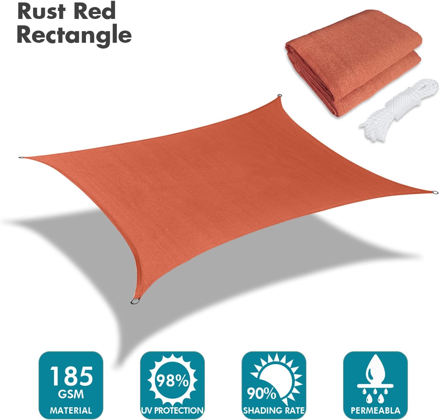 KANAGAWA 23'X24' Rust Red Custom Size Sun Shade Sail Rectangle UV Block Canopy Cover for Patio Backyard Lawn Garden Outdoor (Customized Available)