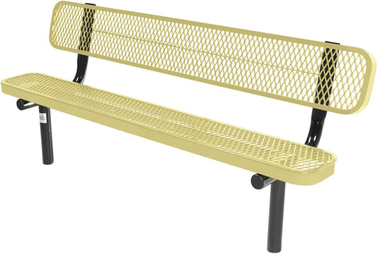 Coated Outdoor Furniture Heavy-Duty Outdoor Bench Thermoplastic Coated, Expanded Metal, Commercial-Grade Seating, Made in America (Inground with Back, 6 Ft, Textured Sandstone)