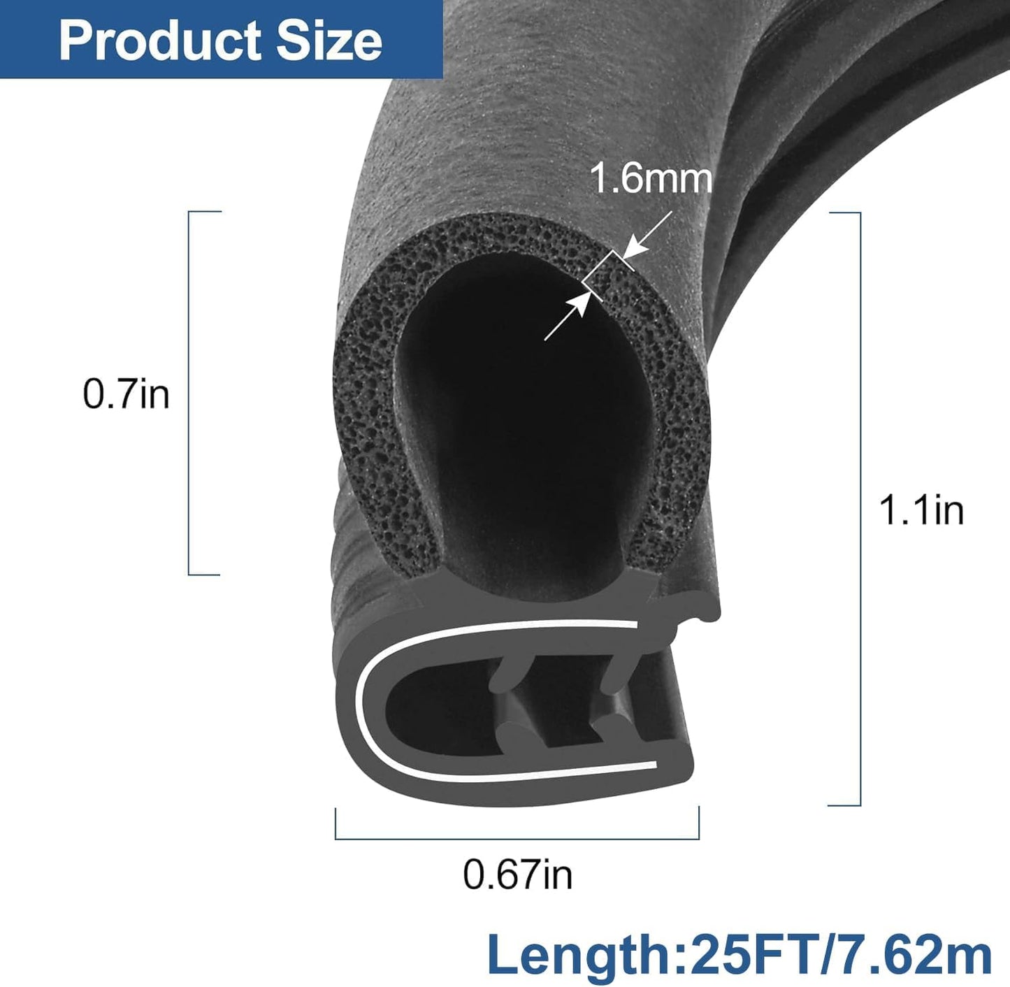 Automotive Door Weather Stripping 25Ft Car Door Rubber Edge Trim Seal Strip Gasket with Side Bulb for Car Bus Camper Boat RV Truck Doors