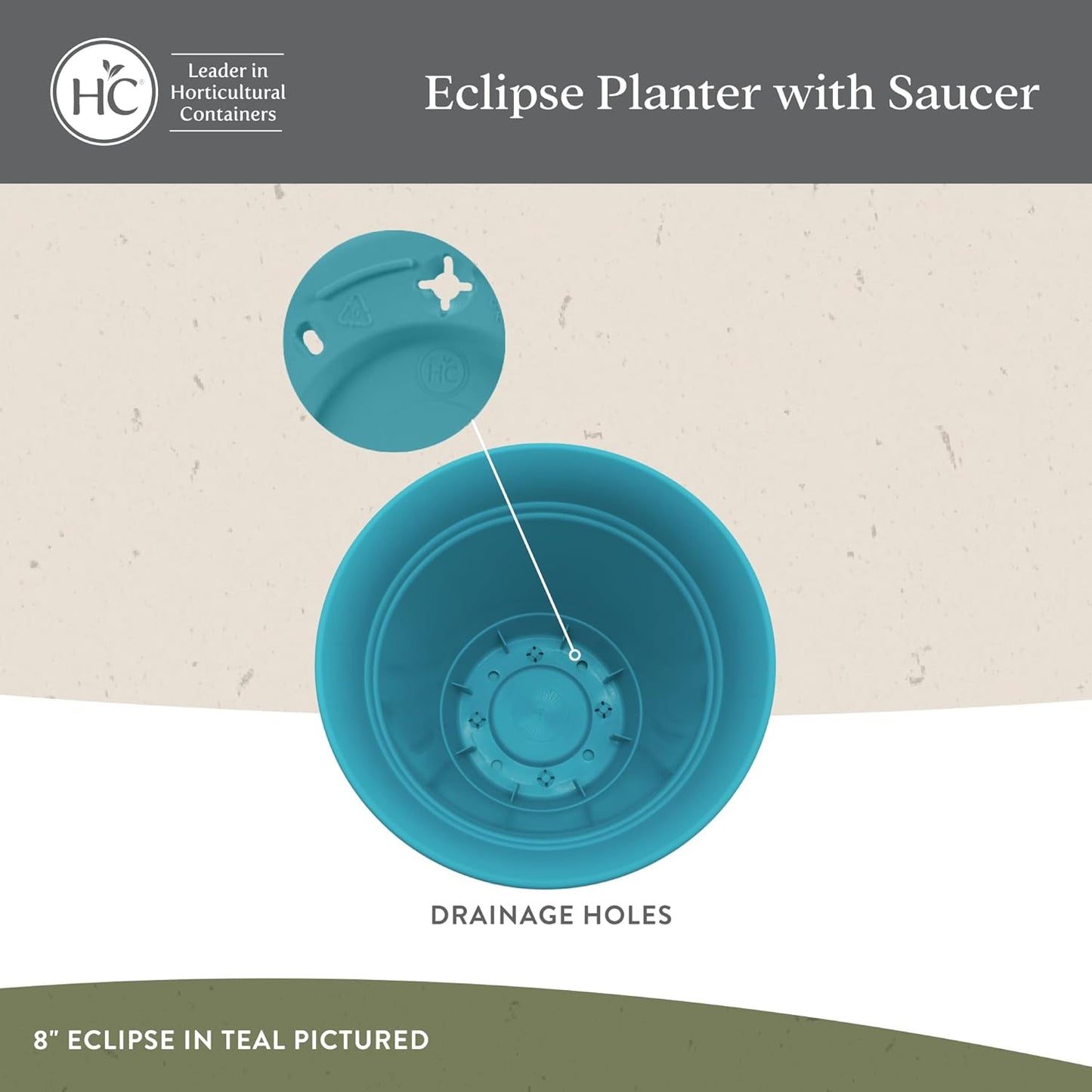 The HC Companies Eclipse Round Planter with Saucer - Outdoor & Indoor Plant Pot with Drainage Holes - Lightweight, UV-Resistant Plastic Pots for Plants, Flowers & Herbs (8" Slate Blue, Pack of 1)
