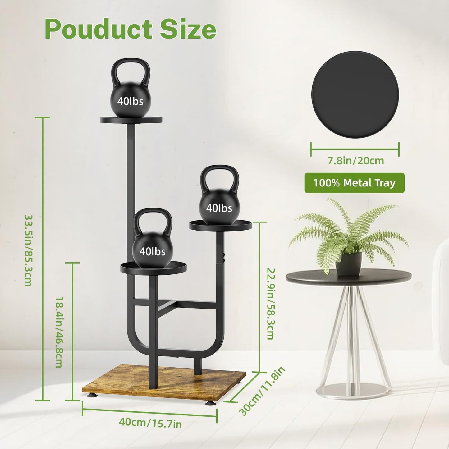 iDavosic.ly 3 Tier Plant Stand Indoor, Corner Tiered Multiple Flower Holder Shelf with Metal Trays, Orchid Display Wooden Rack for Patio Porch Living Room Balcony Outdoor, Modern Black & Rustic Brown