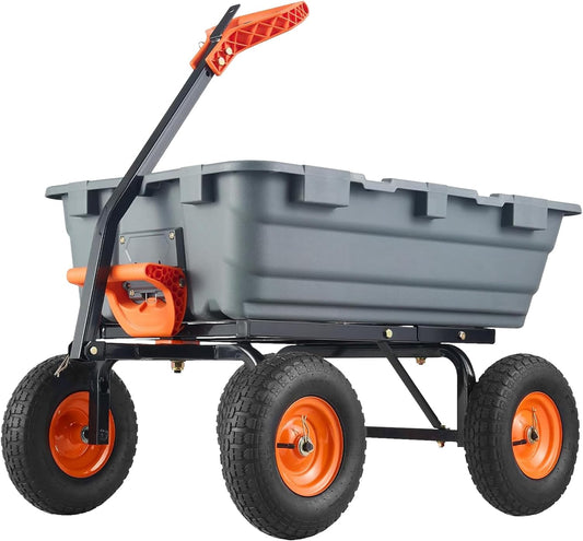 900 Lbs Poly Garden Dump Cart, Heavy-Duty Wheelbarrow with 10-Inch Tires, 180° Rotating Handle, Steel Frame and Quick Release System Garden Dump Cart for Soil Plants Gardening Tools Wood