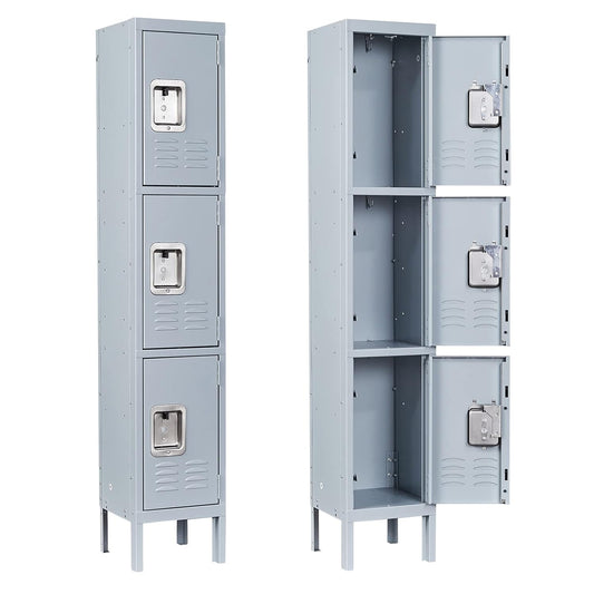 Yizosh Metal Lockers for Employees with Lock, Employees Locker Storage Cabinet with 3 Doors, Tall Steel Storage Locker for Gym, School, Office