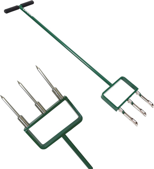 Landzie Hollow and Spike Tine Lawn Aerator Set - Includes 1 Aerator + Set of 3 Hollow Tines and 3 Spike Tines - 42 Inch Manual Stainless Steel Gardening Hand Tool - Grass Aerator Lawn Tool…