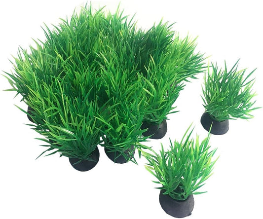 Smoothedo-Pets Aquarium Plant Fish Tank Decoration 20 Pieces Small/1" Tall Plastic Artificial Plant Goldfish Hidden Mini Grass Set (Green-C)
