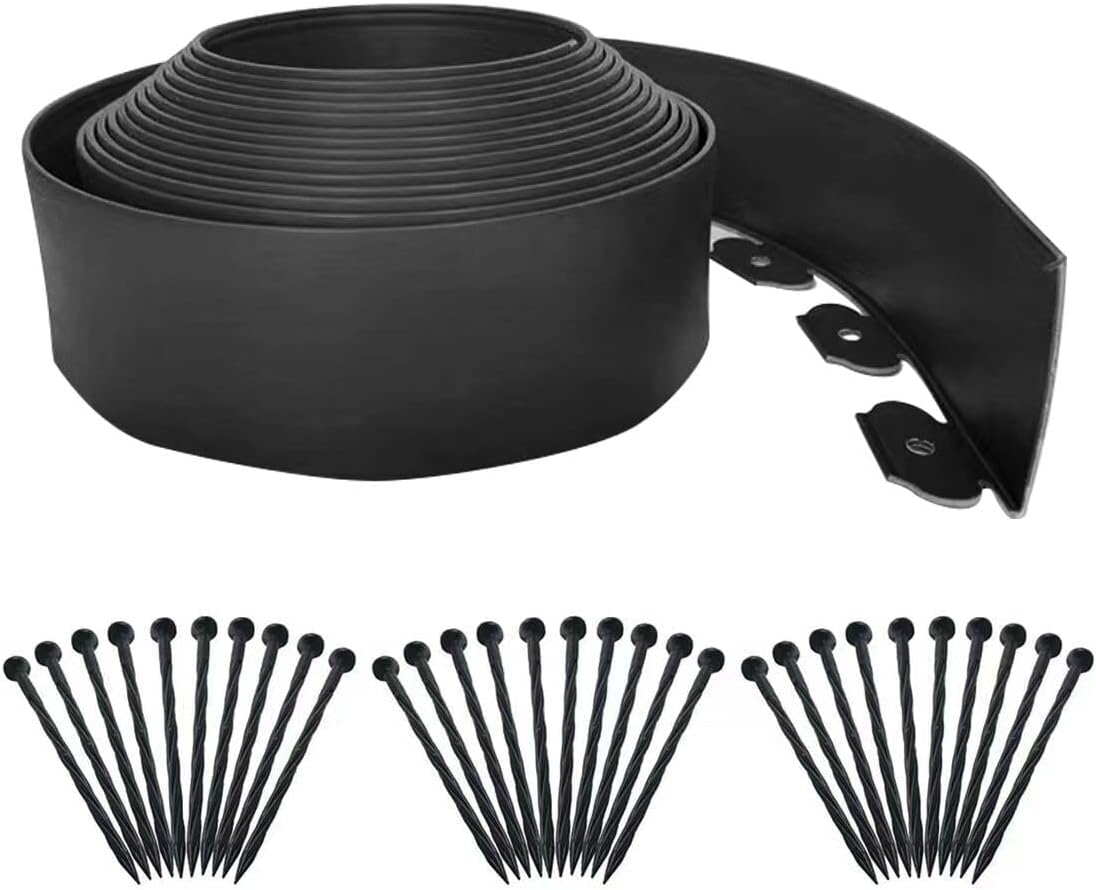 Garden Edging Borders 20FT,Landscape Edging Black[Extra Tall 4IN High] with 30pcs Plastic Stakes, Lawn Edging Flexible DIY Fence for Landscaping,Flower Bed,Grass,Gravel,Tree Surrounding