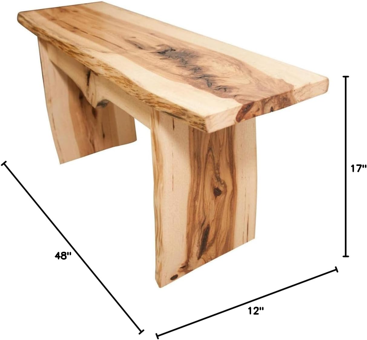 Rustic Red Door Co. Live Edge Wooden Bench - Solid Wood Dining Bench Furniture - Natural Edge Wooden Slab Bench (4' Long, Hickory Wood with Clear Coat)