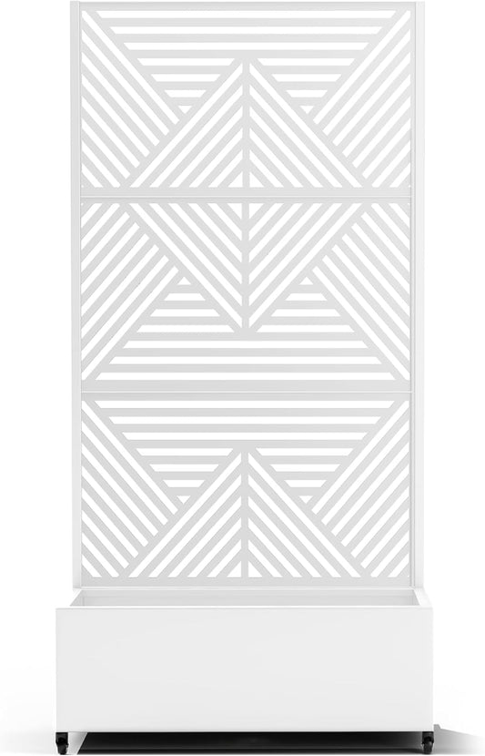 Raised Garden Bed with Trellis and Wheels,73"x35"x16" Metal Raised Garden Bed,White Diamond Metal Planter with Climbing Trellis for Vines & Vegetables