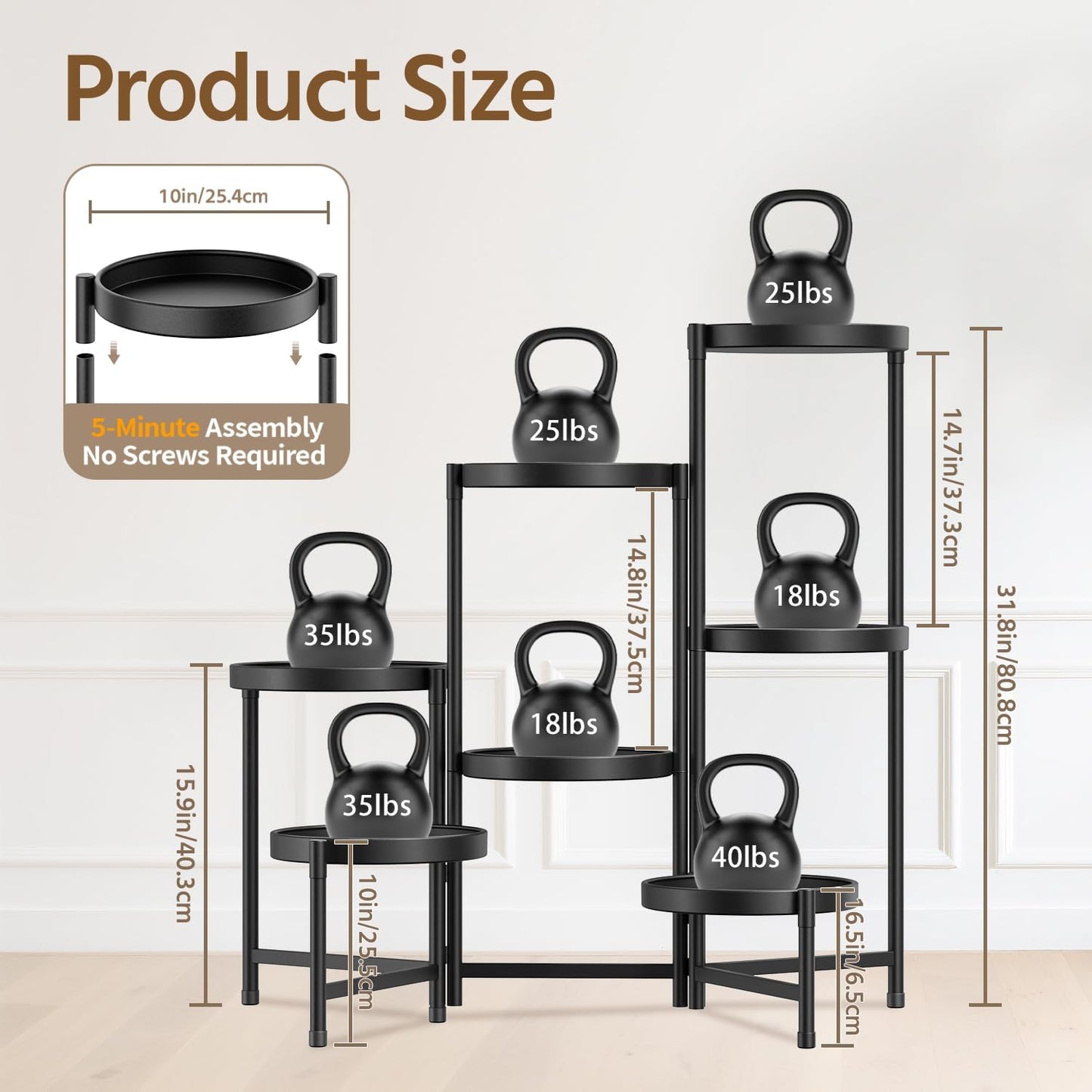 LASZOLA 7 Tiered Folding Plant Stand Indoor for Multiple Large Planter, Tall Heavy Duty Adjustable Rack with Rust Proof 10 Inch Wide Tray, Sturdy Vertical Tree Organizer for Narrow Inside Floor, Black