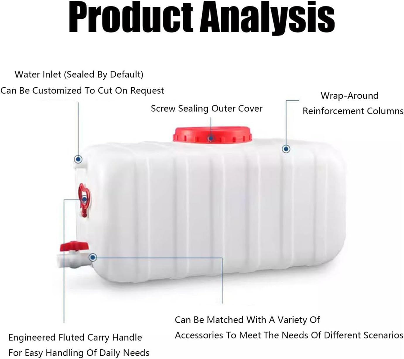 Plastic Water Storage Carrier with Tap 25L/35L/50L/80L/110L/200L Water Tank Dispenser Emergency Water Container for Camping Caravan Hiking Outdoor(Size:9.25Gal/35L)