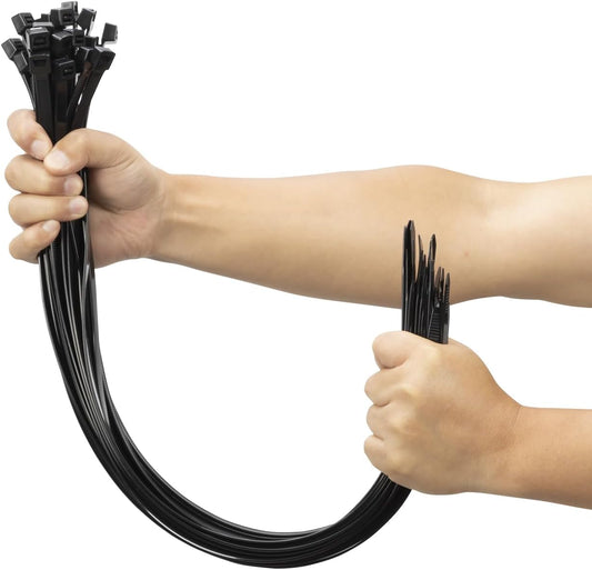 XINGO 24 inch Black Long Zip Ties Heavy Duty 100 PCS, 200LBS Ultra Strong Plastic Wire Ties, Large Cable Ties Extra Long Tie Wraps, Indoor and Outdoor UV Resistant