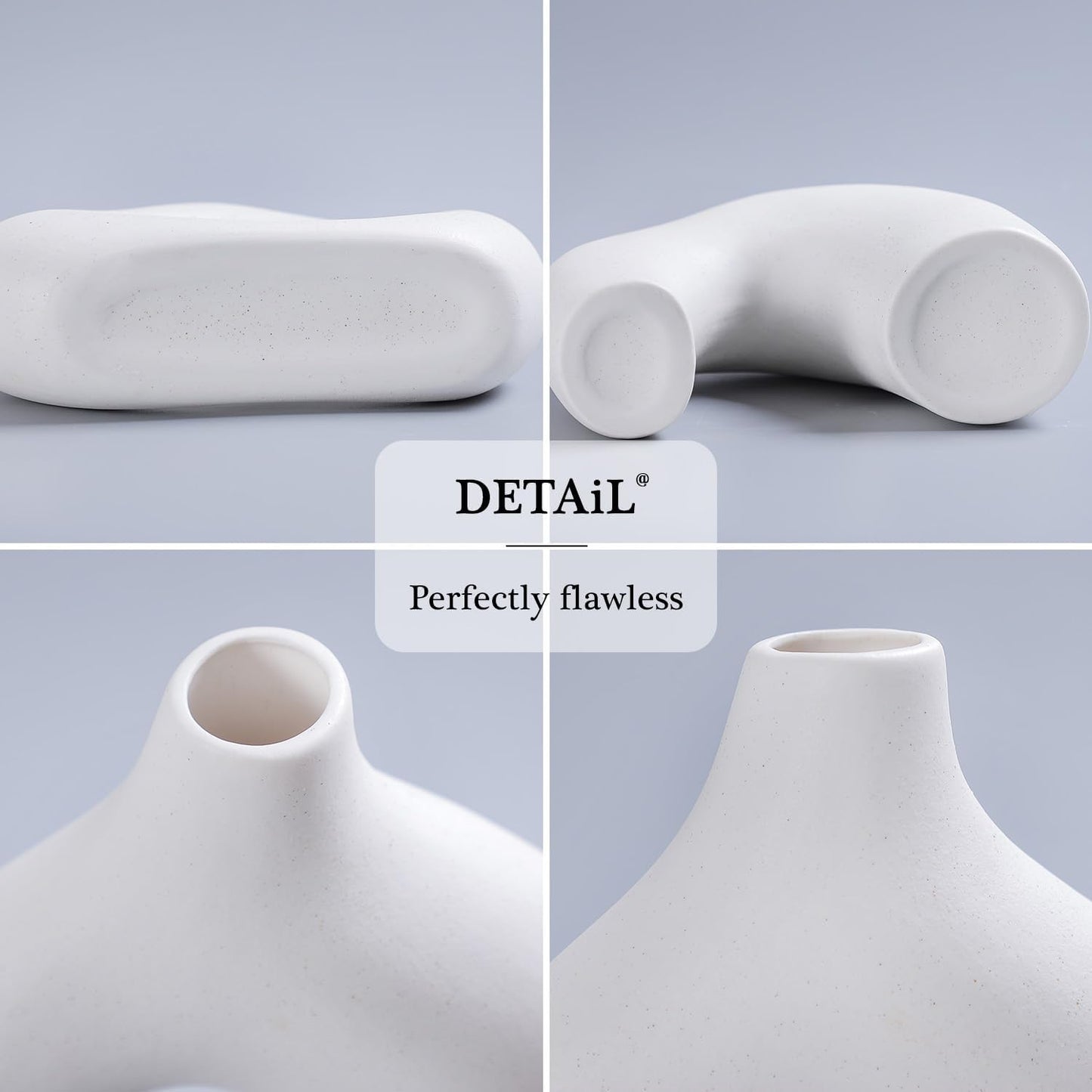 CEMABT White Ceramic Vase Set of 2 for Modern Minimalist Bohemian Decor，Round Matte Donut Vases for Pampas Grass-Perfect for Living Room, Dining Table, Office Bedroom Shelf Decor Entryway, Console