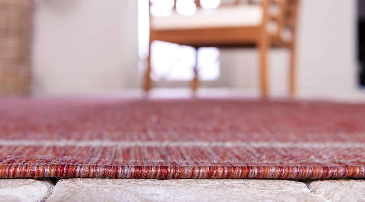 Unique Loom Outdoor Border Collection Area Rug - Soft Border (2' x 6' 1" Runner, Rust Red/ Ivory)