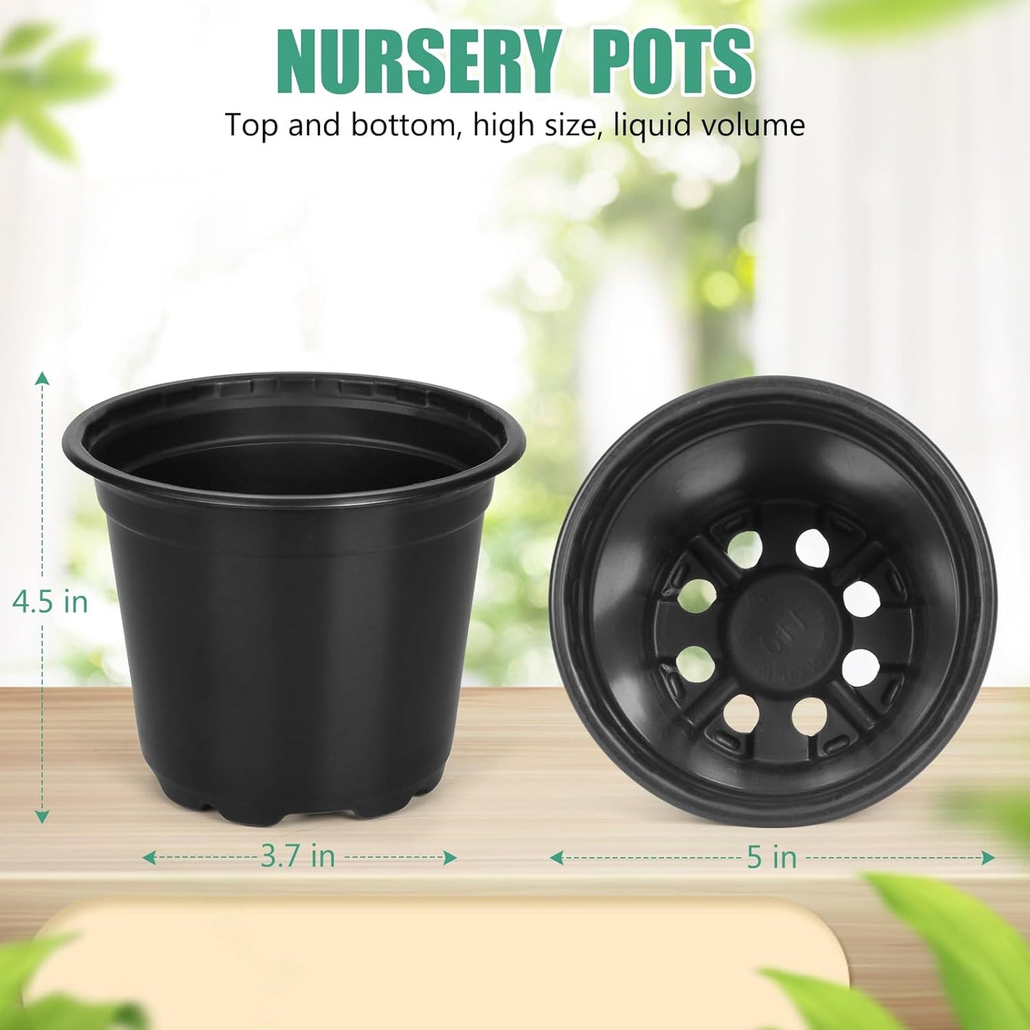 60 Pack 5 Inch Nursery Pots for Plants, Plastic Seeds Starter Pots with Drainage Holes, Small Plastic Plant Nursery Pots for Succulents Seedling Cutting Transplanting (60, 5 Inch)