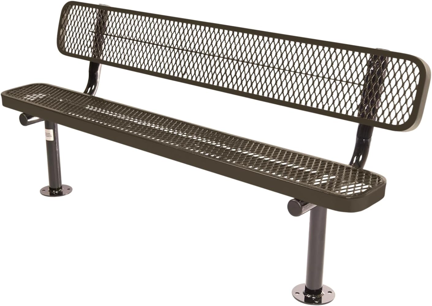 Coated Outdoor Furniture Heavy-Duty Outdoor Bench Thermoplastic Coated, Expanded Metal, Commercial-Grade Seating, Made in America (Surface with Back, 6 Ft, Textured Brown)