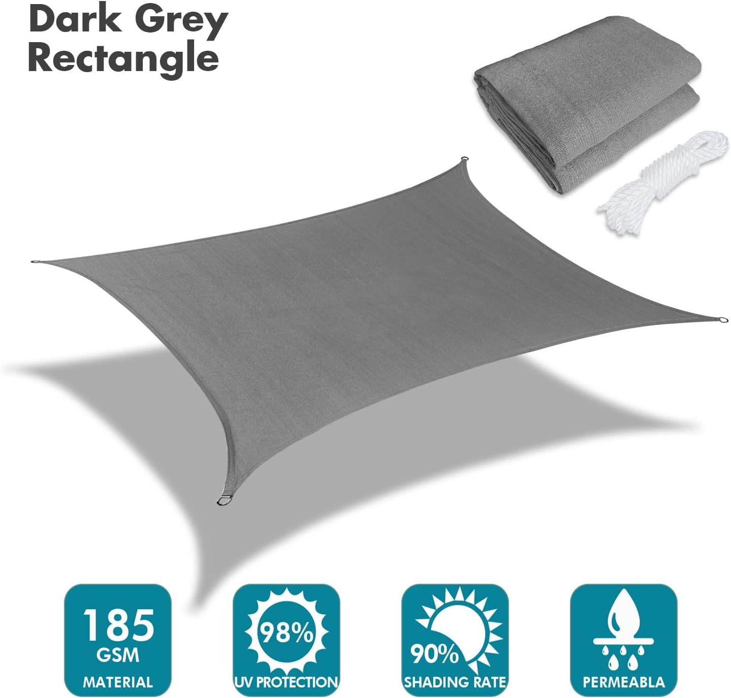 KANAGAWA 10'X10' Dark Gray Custom Size Sun Shade Sail Square UV Block Canopy Cover for Patio Backyard Lawn Garden Outdoor (Customized Available)