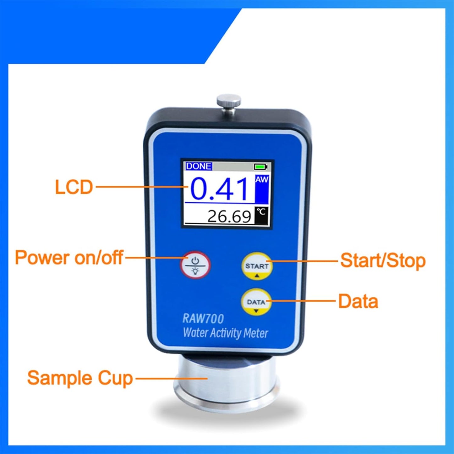 RAW700 Water Activity Meter Portable Food Water Acivity Meter Tester Digital AW Meter Monitor Measuring Range 0.00-1.00aw with 0.01aw Resolution