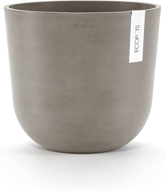 Ecopots Oslo Durable Modern Round Indoor/Outdoor Recycled-Based Composite Flower Pot Planter, Taupe, 14"