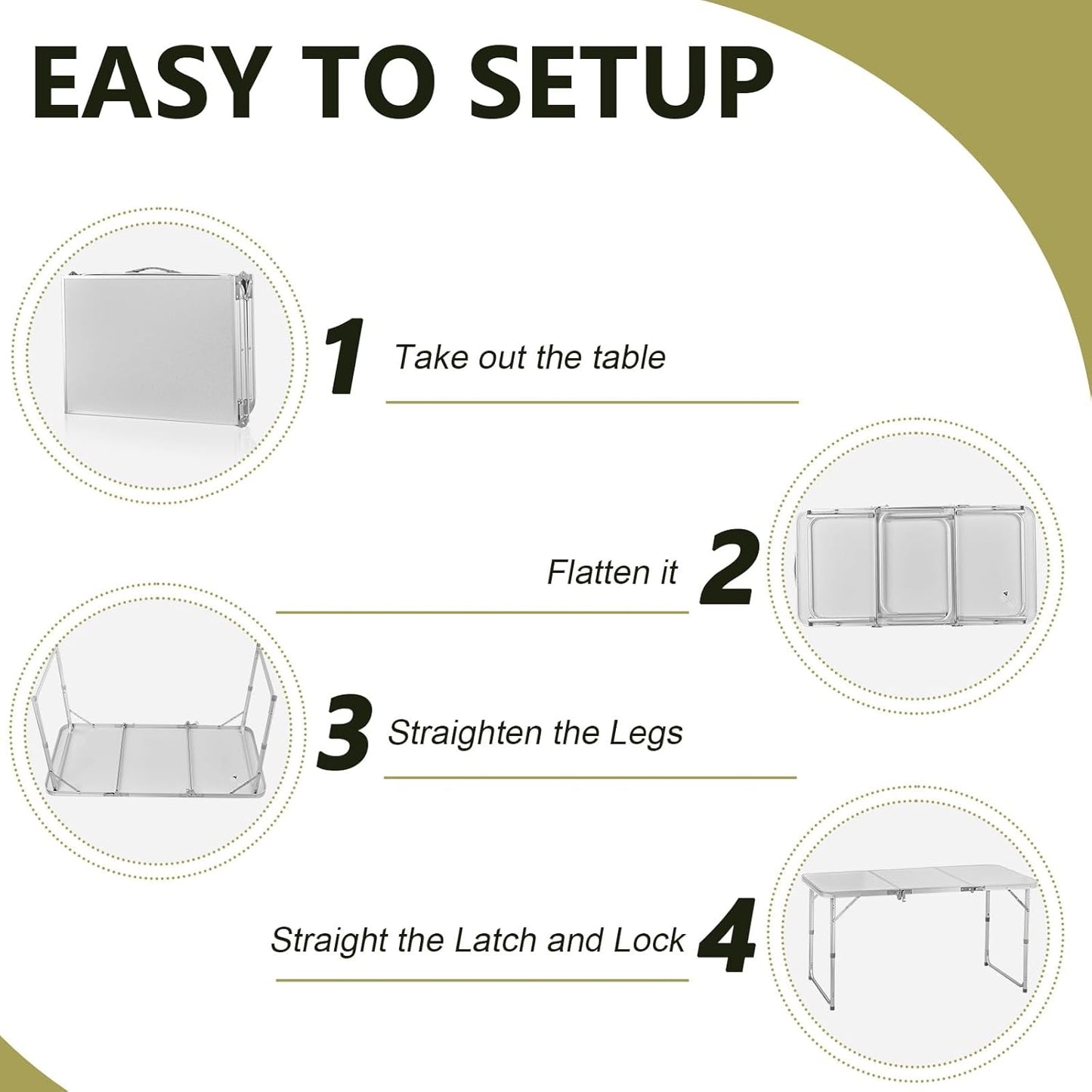 4.0 Ft Folding Portable Camping Table, Adjustable Height, Outdoor Waterproof Aluminum Lightweight Suitcase Table for Picnic, BBQ, Beach, Dining