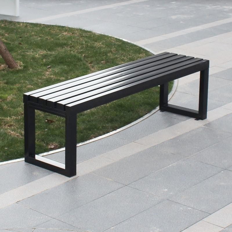Weatherproof Metal Dining Bench, Outdoor Bench Backless Patio Bench 2-Person Farmhouse Bench Garden Bench for Kitchen, Living Room, Entryway(Black,59in)