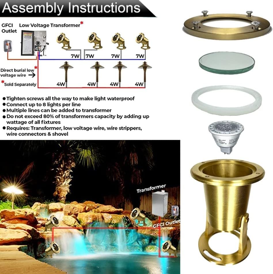 Waterproof Underwater Light 176 Solid Brass 7W MR16 LED Bulb Pond Light Submersible Waterfall Pool Fountain for Beautiful Bright Long Lasting Home Garden Patio Pool
