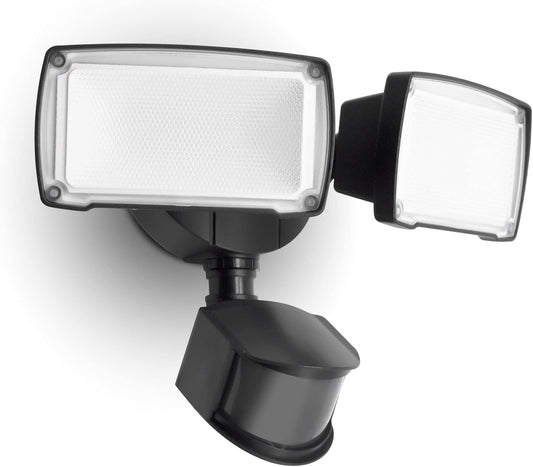 LUTEC 38W 3500 Lumen LED Motion Activated Integrated Dual-Head Floodlight Outdoor with Motion Sensor, 5000K Daylight, Dusk to Dawn, Exterior Security Wall Light for Patio, Garden, Yard(Black)