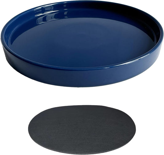 Ceramic Plant Saucer Pot Tray 10 Inch, Planter Saucers 4 5 6 7 8 9 10 11 12 13 Inch for Indoors Outdoor, Durable Sturdy Flower Drainage drip Water Tray for Glazed Pots Base (10.7 Inch-Blue)