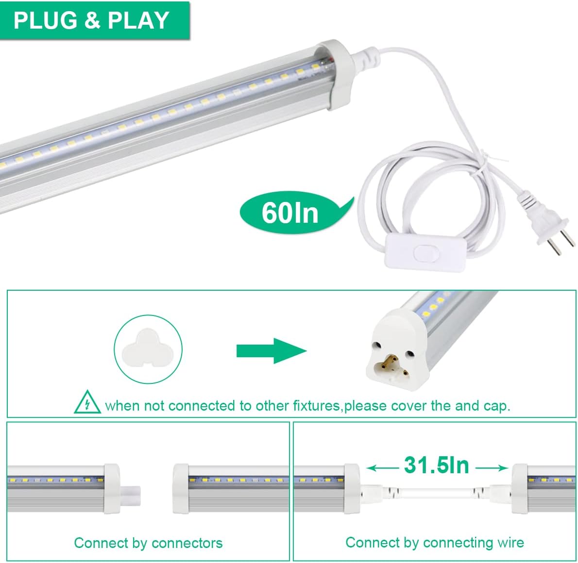 T5 Grow Lights 5000K Full Spectrum,1.4FT (8pcs x 10 Watts) Plant Growing Lamp,End-to-End Connectable Led Light Strips for Indoor Plants Succulents Flowers Growing