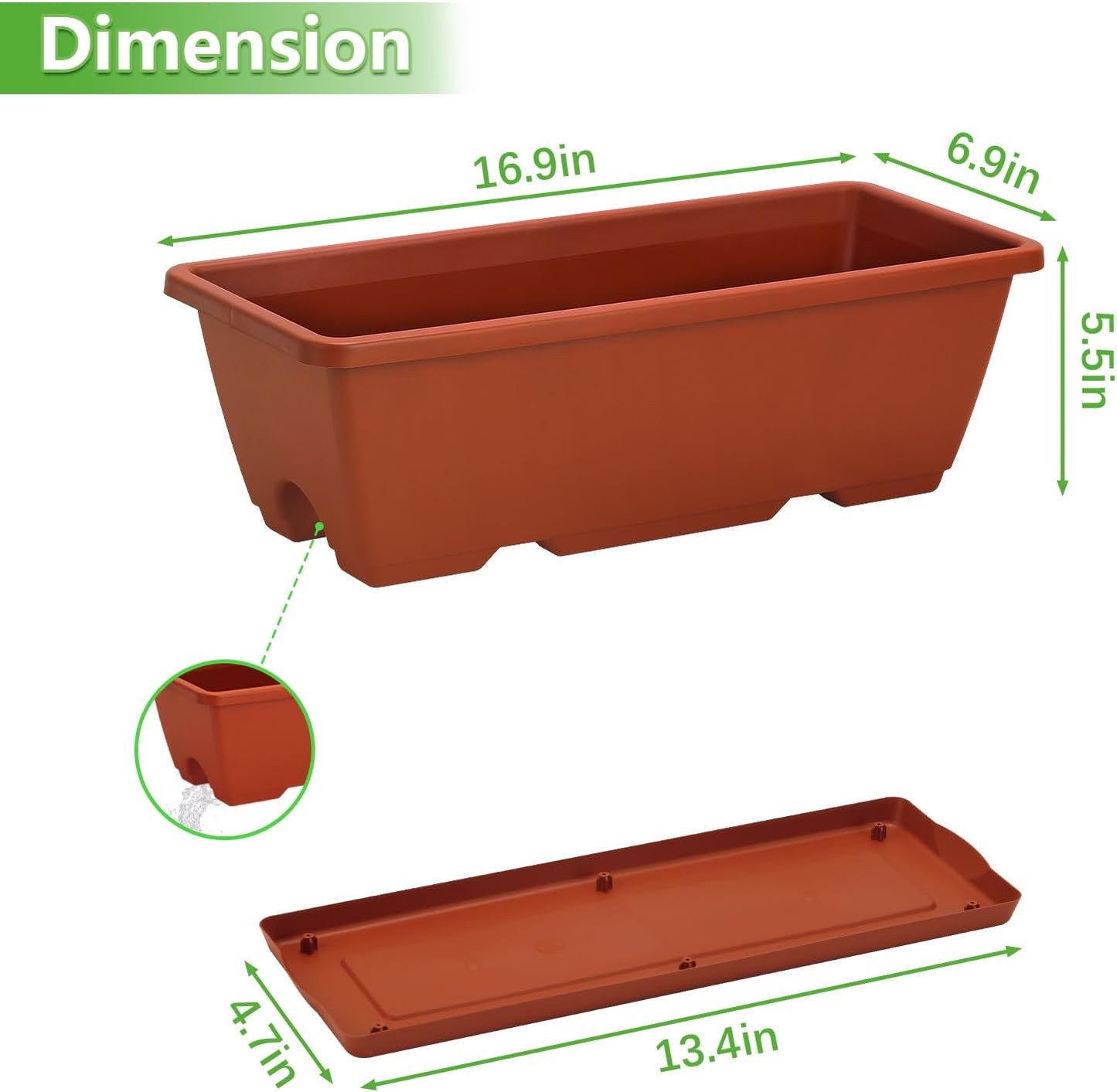 Railing Planter Boxes, Deck Hanging Planters for Railing, 16.9 Inch Railing Hanging Planter, Balcony Planters Railing Hanging, Red and White (WR4)
