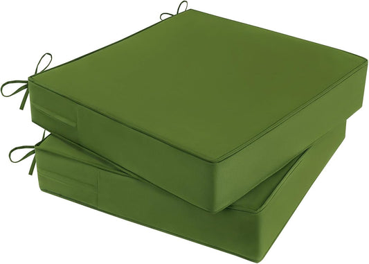 Outdoor Chair Cushions Set of 2 for Patio Furniture 19x19x4 Inch Waterproof Patio Chair Cushion 3 Year Color Fastness Square Elastic Foam Garden Couch Pads with Ties and Handle,Green