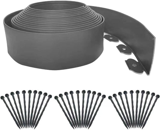 Landscape Edging 33ft,Garden Borders Edging [Extra Tall 4IN ] with 30pcs Spikes,Lawn Edging Kit Flexible Mini Plastic Fence for Grass Yard Flower Bed -Grey