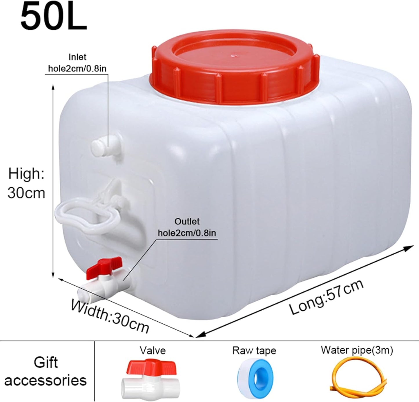 Portable Water Container with Tap, Heavy Duty Water Tank Plastic Water Storage Carrier 50L 80L 110L 200L Water Bucket Jug for Camping Outdoor Hiking Travel Emergency(Size:50L)