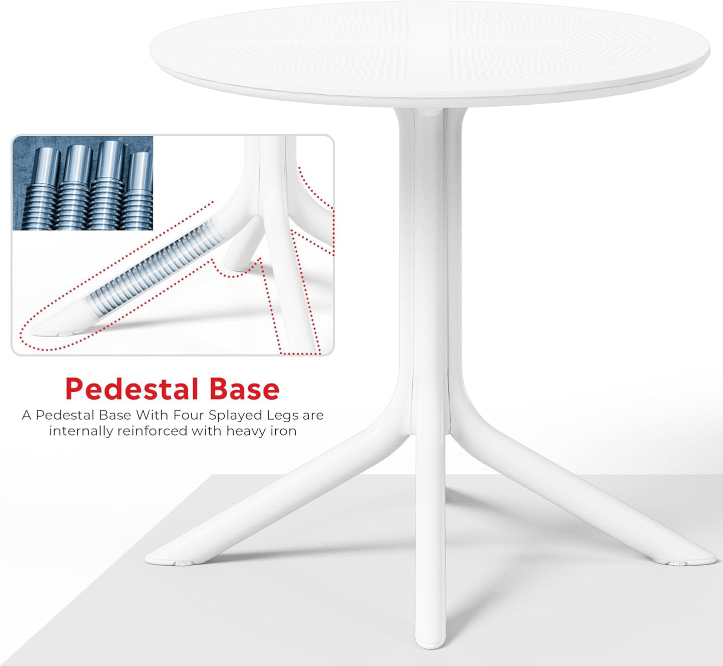 4 Person Dining Table Set, HDPE Patio Round Dining Table and Stackable Chair, Kitchen & Dining Room Sets All Weather for Backyard Porch Poolside, White