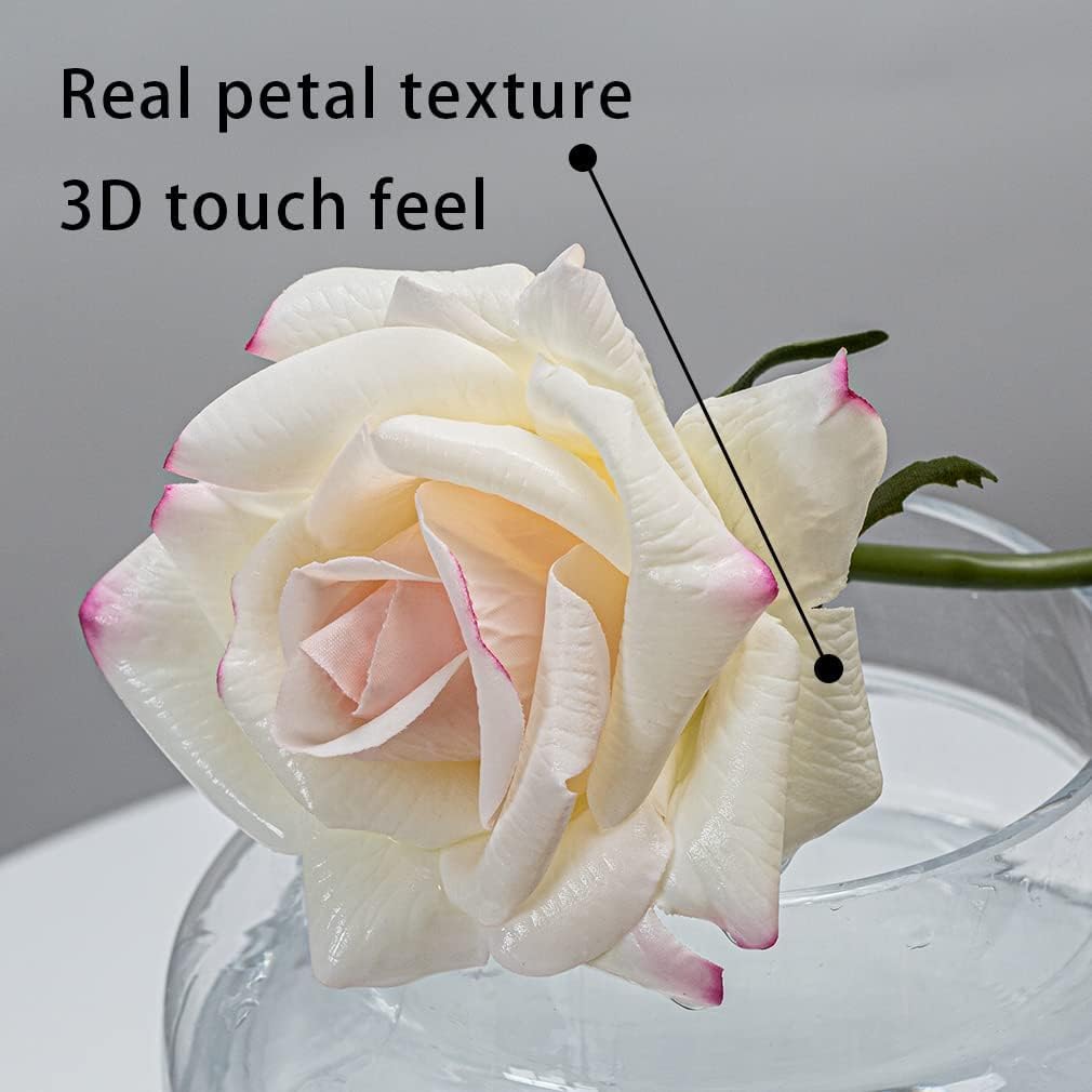 Artificial Roses Single Stem 10pcs Fake Silk Flower Arrangement Bouquet Real Touch for Home Party Wedding Decoration(Champagne)