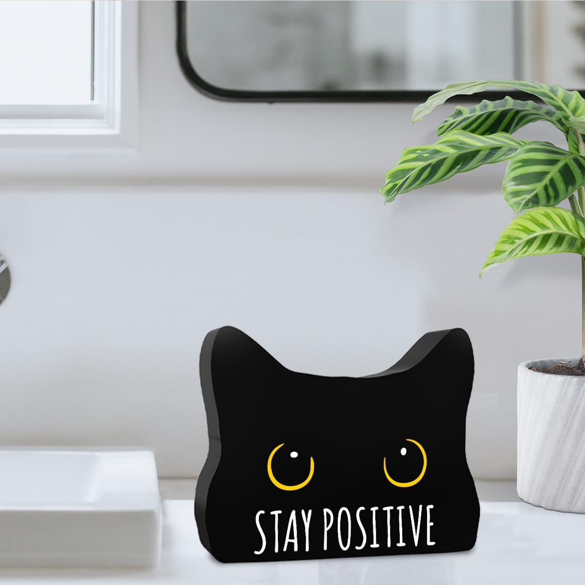 Stay Positive Funny Bathroom Acrylic Decor Sign Black Cat Decor Cat Decor for Home Bathroom Cat Lover Gifts For Women Men