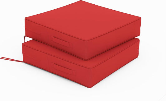 Patio Chair Cushions 19 X 19 X 4 Inch Waterproof Outdoor Seat Cushions for Patio Furniture, Outdoor Sofa Couch Pads with Ties & Handle, Set of 2, Red