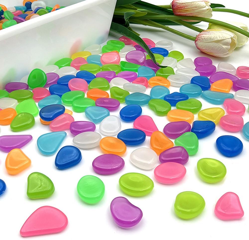 Glow in The Dark Stones 1000 Pcs Glow Pebbles Aquarium Rocks Rainbow Stones for Fish Tank Lawn Yard Garden Walkway Plant Pots