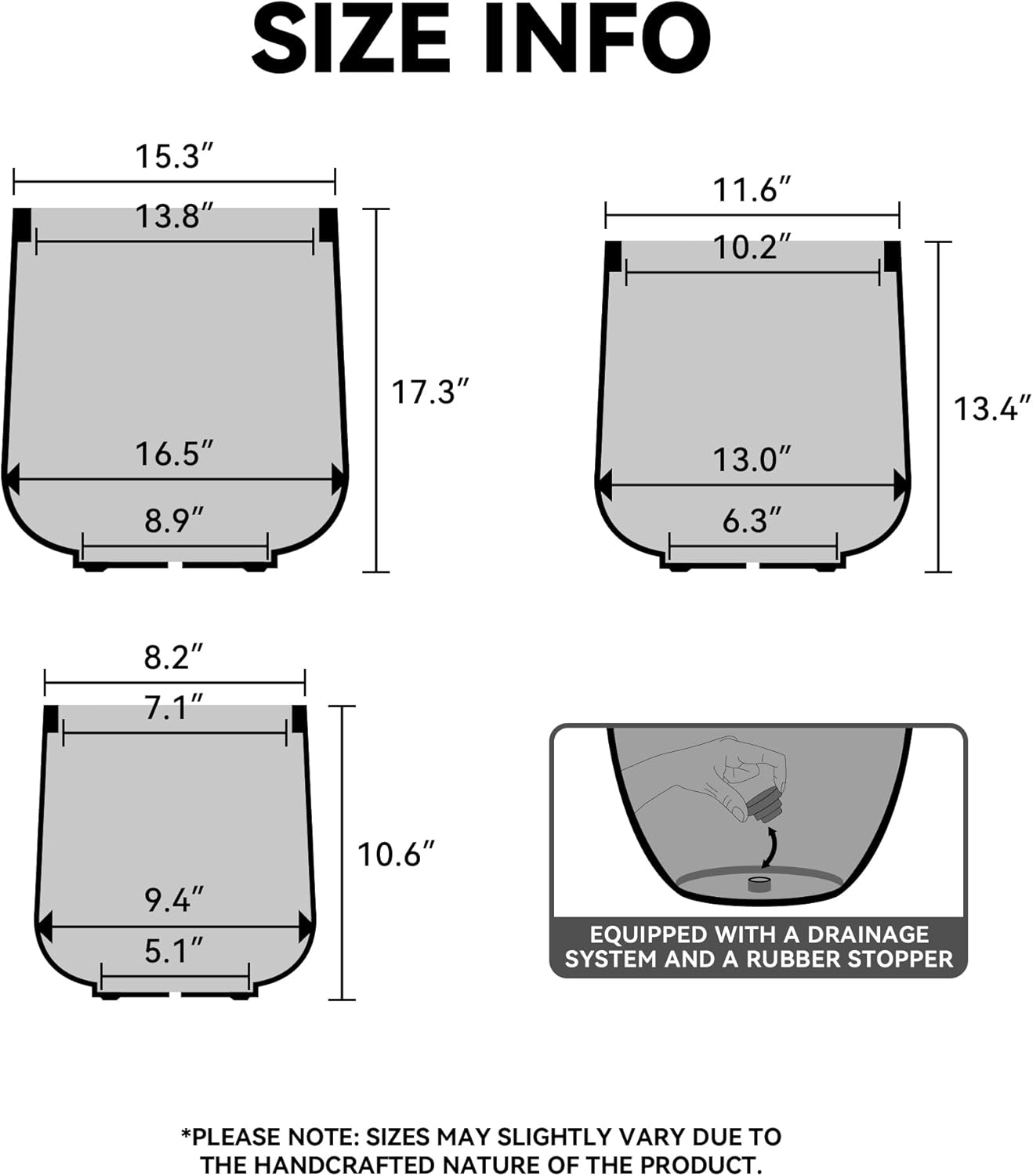 Kante 15.3"+11.6"+8.2" Dia Round Concrete Planter, Large Outdoor Indoor Planter Pots Containers with Drainage Holes and Rubber Plug for Home Garden Patio, Oil Rubbed Bronze