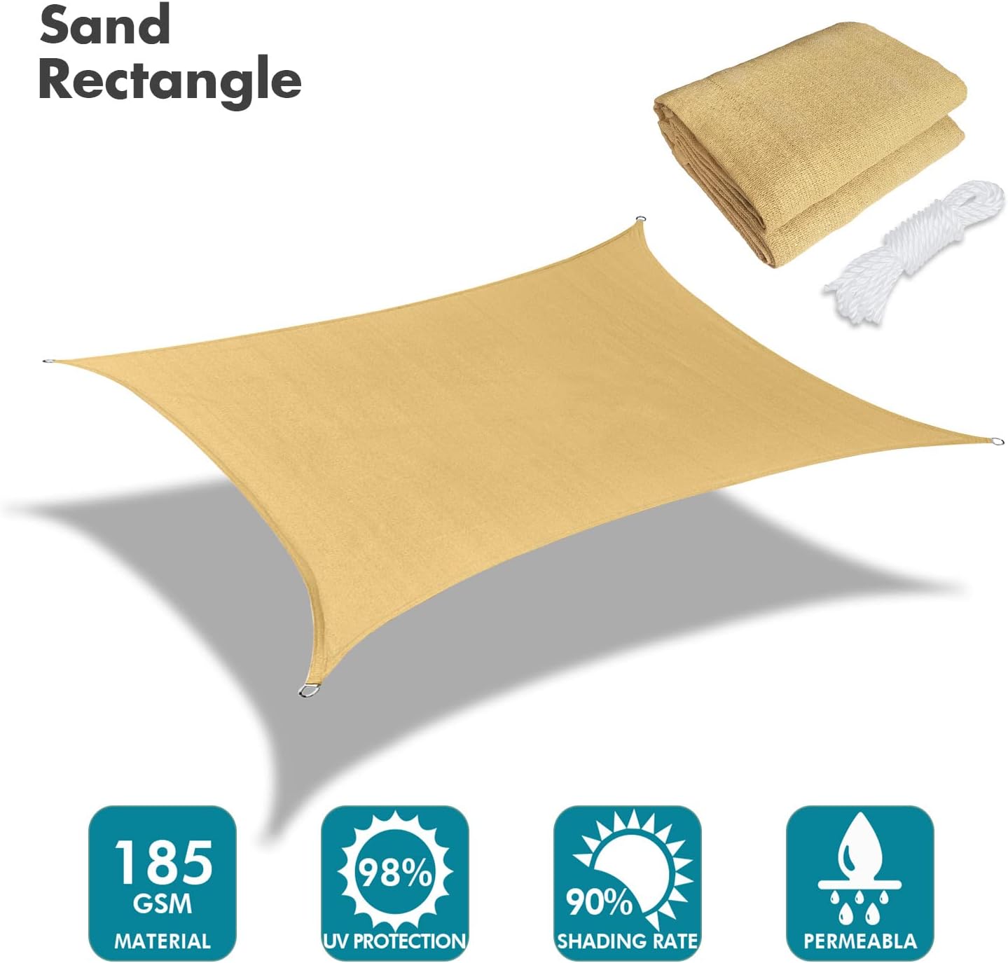 KANAGAWA 22'X22' Sand Custom Size Sun Shade Sail Square UV Block Canopy Cover for Patio Backyard Lawn Garden Outdoor (Customized Available)